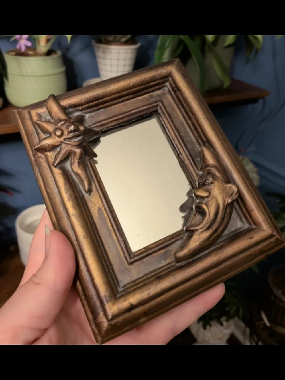 Bronze Sun & Moon Very Rare Antique Celestial Mirror